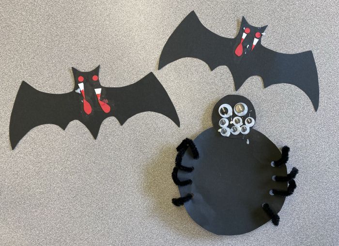 bats and spiders for Halloween from cut paper